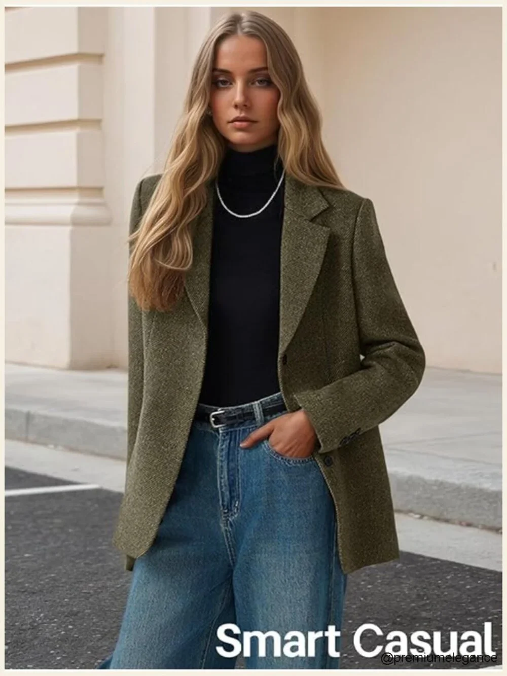 Women's Wool Blend Tweed Blazer Herringbone Business Casual Office Jacket